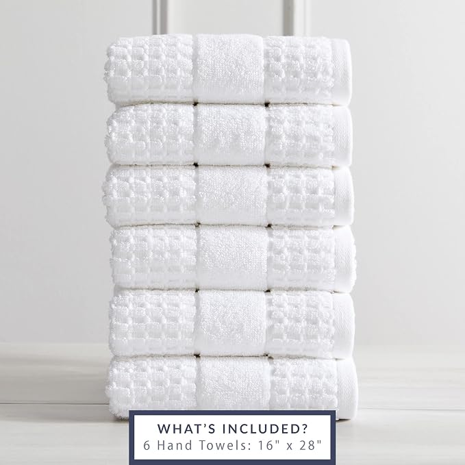 Market & Place 100% Cotton Super Soft Luxury Hand Towel Set | Quick-Dry and Highly Absorbent | Waffle Textured | 550 GSM | Includes 6 Hand Towels | Harper Collection (White)