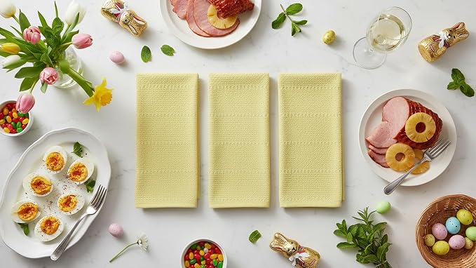 Serafina Home Light Butter Yellow Kitchen Hand Dish Towels: Oversized 28" x 18",100% Cotton Cloth Soft Cleaning Drying Absorbent Textured Design, Set of 3 Multipurpose for Everyday Use (Pale Yellow)