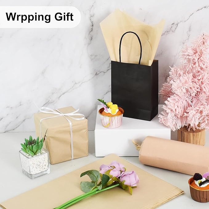 BEISHIDA 100 Sheets Khaki Tissue Paper Bulk, Wrapping Tissue Paper for Gift Bags, 14 x 20 Inch Gift Wrap for Birthday Wedding Graduation DIY Crafts Holiday Flowers