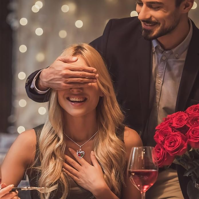 Iefil Christmas Gifts for Wife - 925 Sterling Silver Birthstone Necklace, Stocking Stuffers for Women Wife Girlfriend Mom