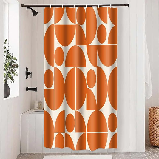 Vintage Orange Mid Century Modern Shower Curtain Boho Abstract Geometric Art Shower Curtains for Bathroom Decor 36x72 Inch 70s 80s Retro Washable Fabric Bathroom Set with 6 Hooks