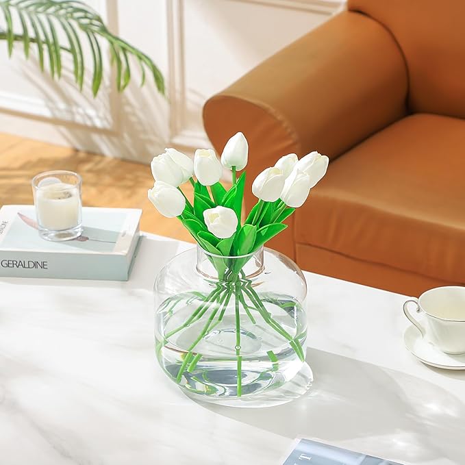 Round Glass Vase, Wide Glass Vase, Large Clear Vases for Flowers, 8 Inch Large Flower Vases for Living Room, Dining Table, Wedding, Bookshelf, Office Decor