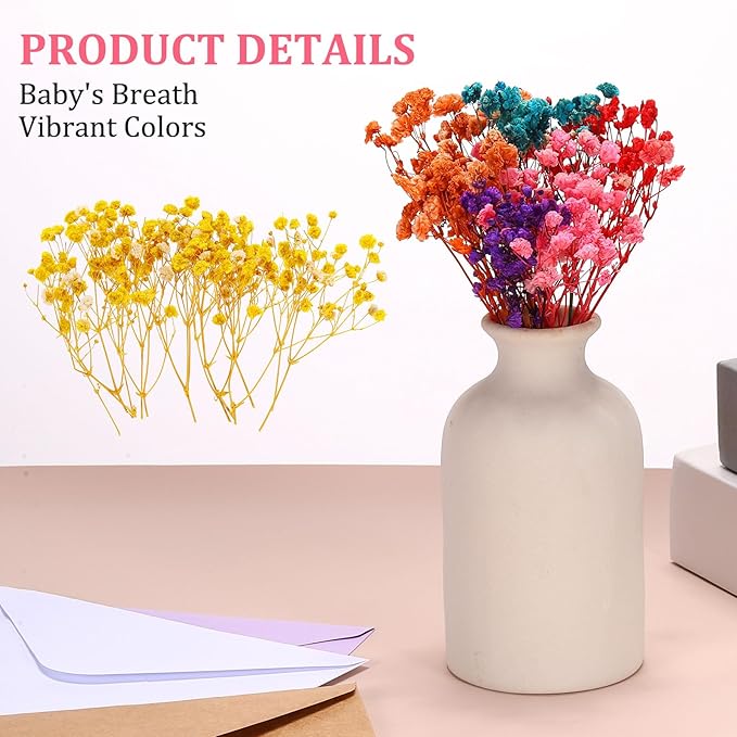 PATIKIL Mini Dried Gypsophila Flower Kit, 30Pcs 4 Inch Yellow Natural Pressed Floral Bundles with Tweezer for DIY Resin Crafts Gift Wedding Christmas Card Decor Flower Bouquets