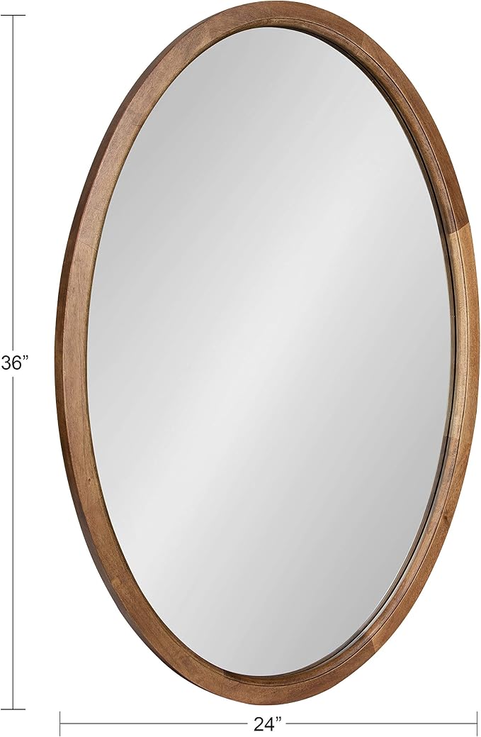 Kate and Laurel Hogan Farmhouse Oval Framed Wall Mirror, 24 x 36, Rustic Brown, Decorative Bulletin Board for Wall