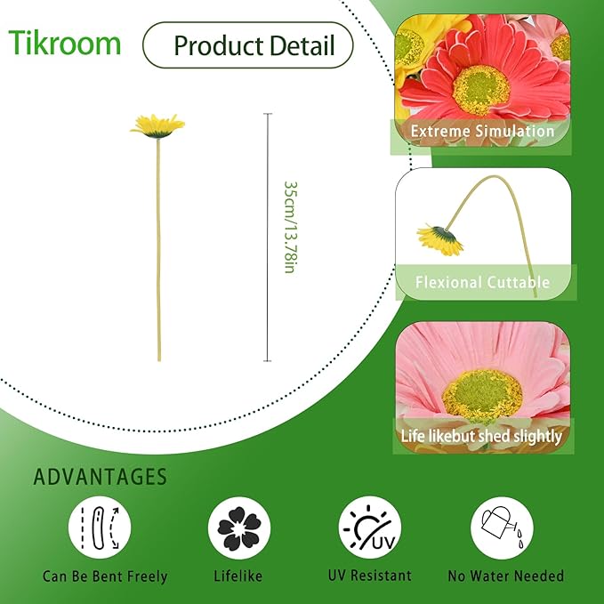 8 Pcs Artificial Gerbera Daisy Flowers Multiclor PU Artificial Fake Daisies Real Touch Bouquet with Stems for Home Arrangements Vase Wedding Birthday Party Office DIY Floral Decorations