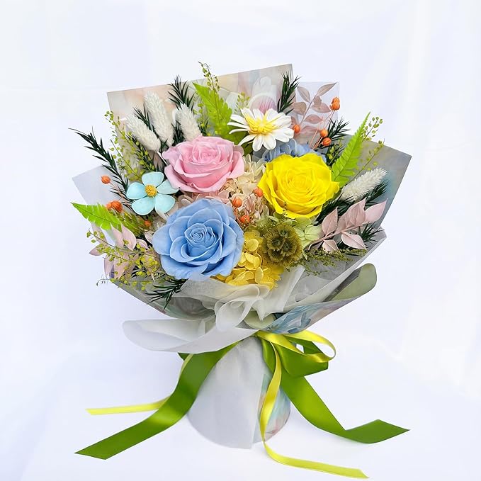 Preserved Bouquet: Fresh Flowers Bouquet-Cute Sweet Gifts for Women Wife Girlfriend Mom-Flowers for Delivery Prime on Christmas Valentines Day Anniversary Mothers Day Birthday (dopamine2)