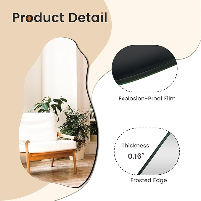 TRAHOME 32'' x 18'' Irregular Asymmetrical Wall Mirror for Living Room Bathroom Entryway, Modern Decorative Mirror Hanging