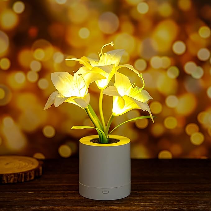 WSYEAR Christmas Birthday Gifts for Women-Fake White Lily Artificial Flower Lamp Night Light for Wedding Party Decor Home Hotel Office Garden Craft Art Decor