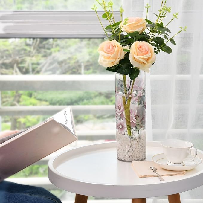 Vase Plastic Vase Elegant Cylinder Flower Vase Shatterproof Decorative Centerpiece for Home Table Office Weddings Events (11.8 x 3.9 in)