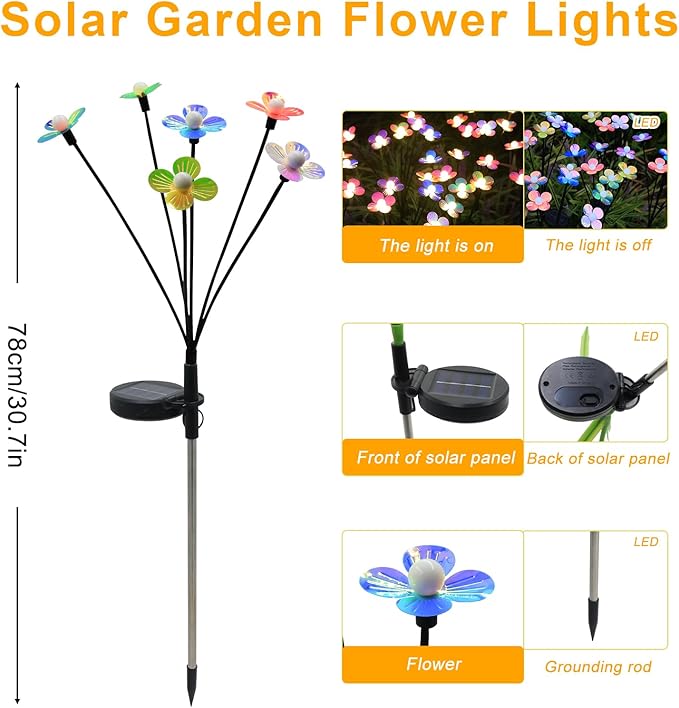 Solar Flower Lights Outdoor Waterproof 4 Pack of 32 LEDs Garden Solar Firefly Lights Decorative for Garden, Yard, Backyard