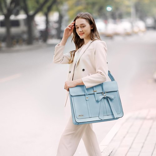 MOSISO Laptop Bag - Stylish 15-15.6 Inch PU Leather Convertible Backpack & Messenger Bag | Air Blue