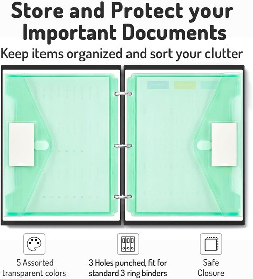 Forvencer Binder Pocket - 24 Pack Super Heavyweight Plastic Folders with Tight Closure | Letter Size Pastels