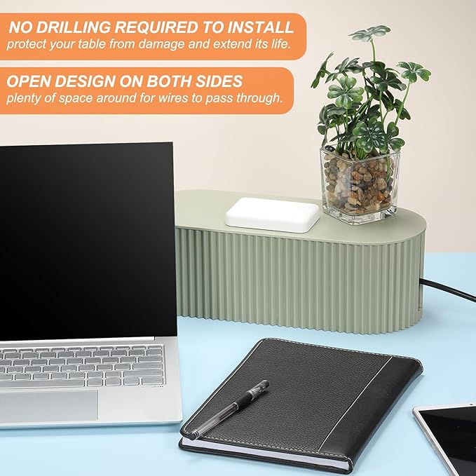 YOKIVE 2 Pcs Cable Management Box, Cord Hider Organizer Decorative Strip Storage Box Desk Accessories for Cords Home, Office, Gray Green, Large