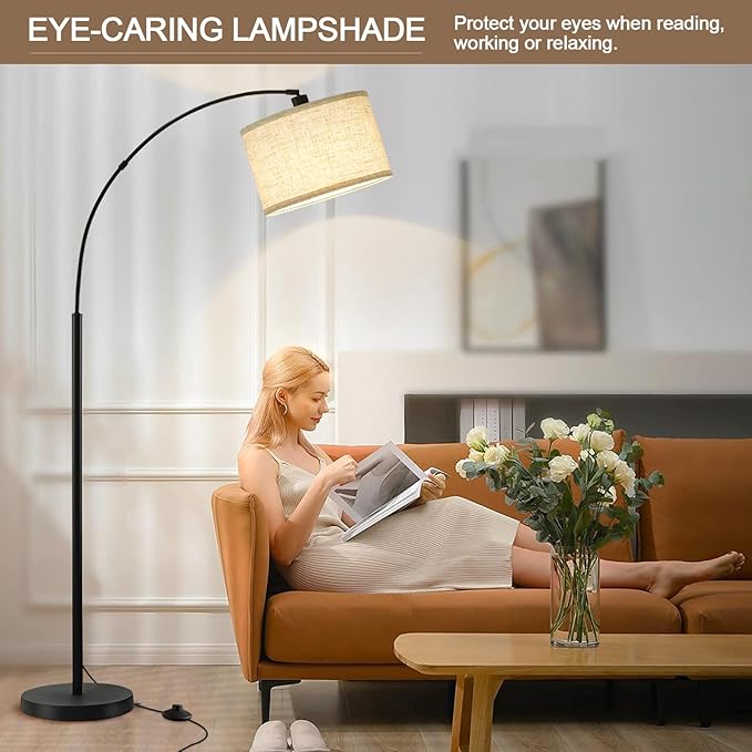71" Arc Floor Lamps for Living Room, Standing Lamp with Adjustable Head, Tall Pole Lamp with Foot Switch, Arched Reading Light for Bedroom, Office, 9W Adjustable Color Temperatures Bulb Included