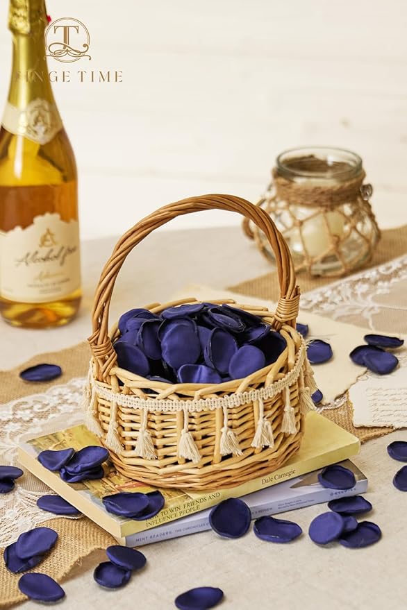 TINGE TIME 200pcs Rose Petals and Fake Roses Artificial Flowers for Wedding Decor, Bridal Shower, Party Decoration - Silk Flower Petals Bulk Pack (Navy Blue)
