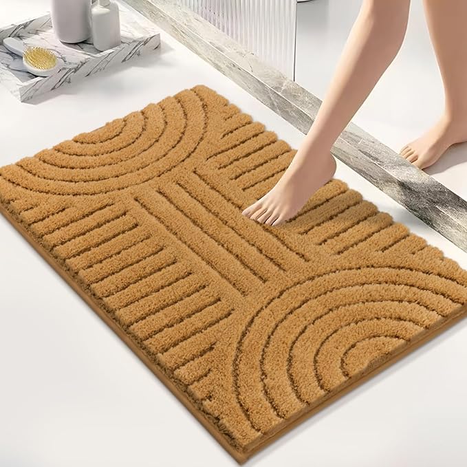 SHACOS Boho Small Bathroom Rugs, 16"x24" Extra Soft Absorbent Microfiber Bath Mats Home Decor Non Slip Carpet Machine Washable Shaggy Bath Rugs for Shower Bathtub Floor, Mustard 1'4" x 2'