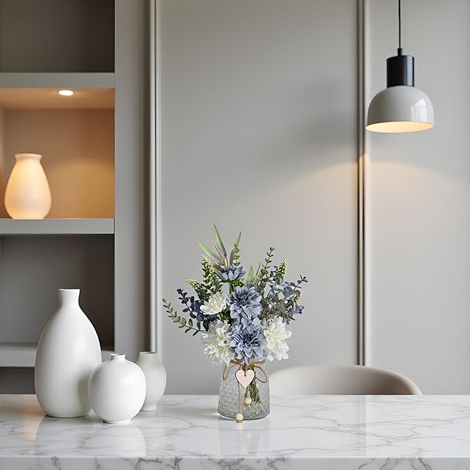 Artificial Flower Arrangement in Vase Table Centerpiece for Dining Room Home Office Wedding Decoration, Table Decoration Fake Plant Eucalyptus Flower for Home
