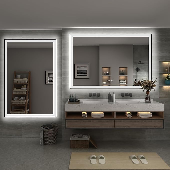 60x40 Framed LED Bathroom Mirror, Large Dimmable Vanity Mirror with Lights, Anti-Fog, Shatterproof, Memory (Backlit and Front Lighted)