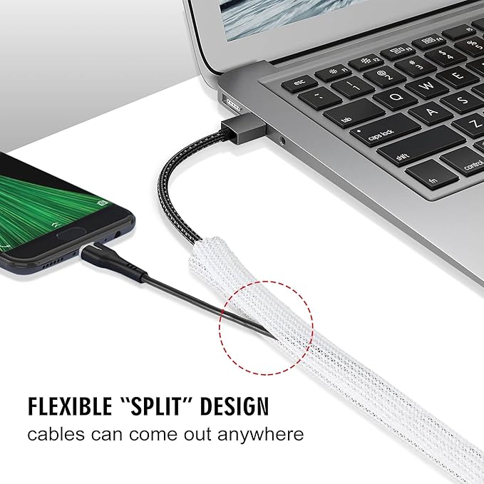 25ft - 1/2 inch Cord Protector Cable Sleeve Split Wire Loom Tubing for Power Cord Audio USB Cable, Cord Sleeve Cable Management for TV Computer, Cord Protectors from Pets Chewing, White