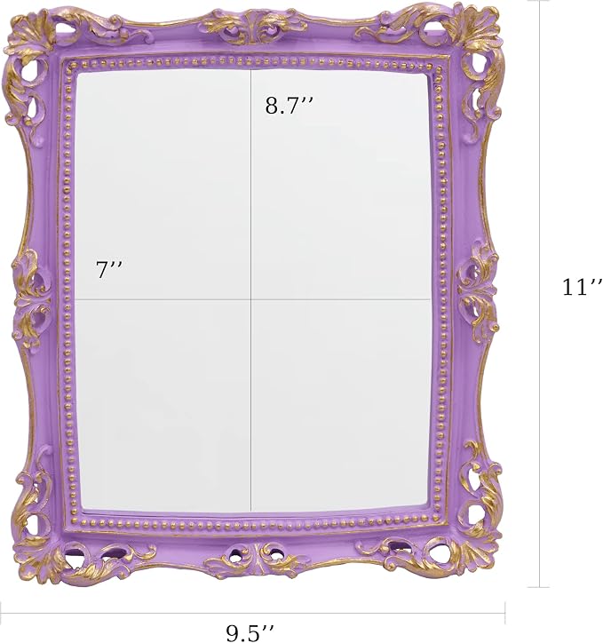 Funerom Vintage 11 x 9.5 inch Decorative Mirror, Wall Mounted & Tabletop Makeup Mirror ，Square (Lilac Purple)