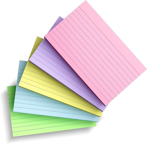 Skiennix 250 Count 3x5 Inch Colored Index Cards - Heavyweight 180gsm Flash Cards for Note Taking
