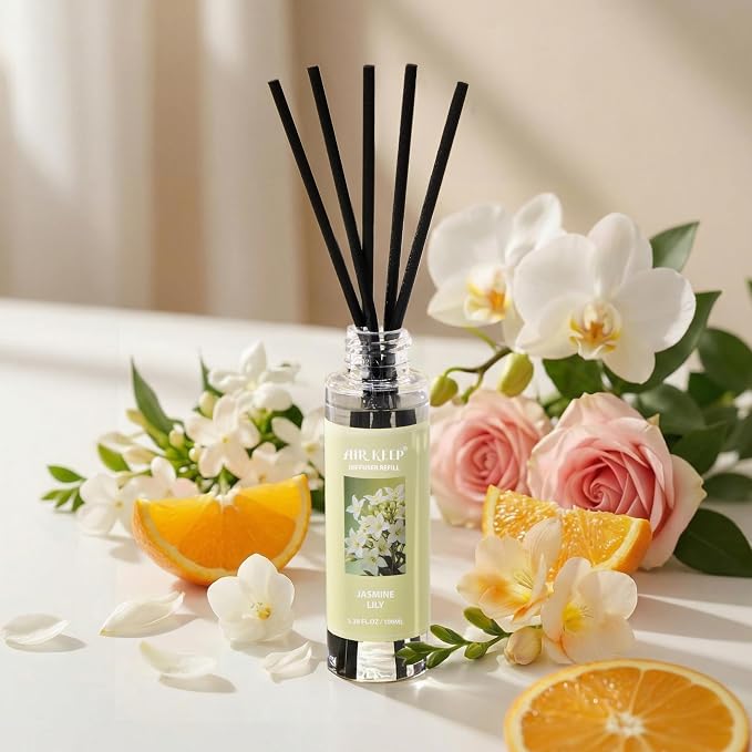 Airkeep Reed Diffuser Oil Refill/Jasmine Lily/3.38 oz / 1 Pack/Air Freshener & Aromatherapy Essential Oil Blend for Home Fragrance – Scented Refill Oil for Bathroom, Bedroom & Home Decor