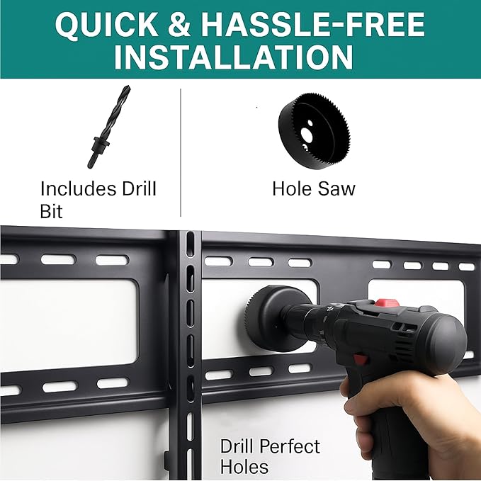 in Wall Cable Management Kit for TV & Soundbar - Cord Hiding for Wall, Hide TV Wires When Mounting, Includes Power & Low Voltage Cable Management, Includes Hole Saw Drill Attachment for Install