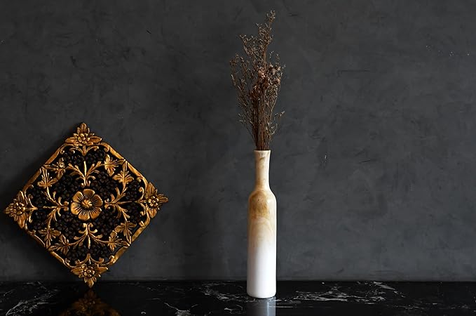 AeraVida Sophisticated Hand-Carved Light Brown and White Ombre Wooden Flower Vase| Modern Farmhouse Home Décor | Handicraft Kitchen Bedroom Living Room Home Decoration