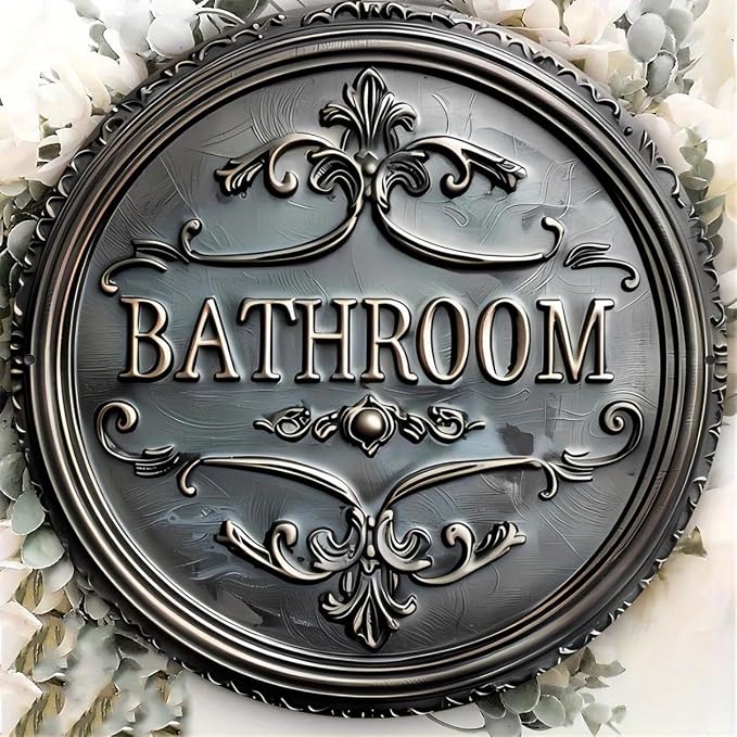 Vintage 'Bathroom' Metal Sign - 8x8 Inch Humorous Wall Art for Home, Bar, Cafe & More - Perfect for Holiday Decor, Gardens, Garages & Gifts