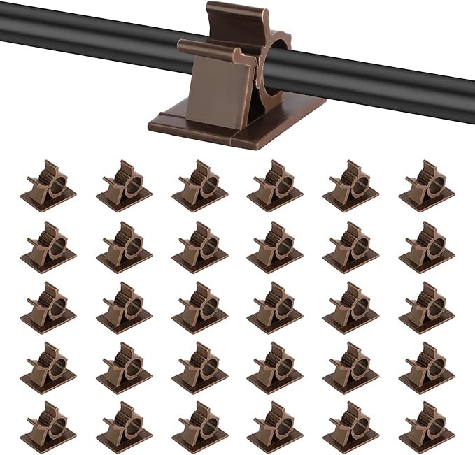 Viaky Adjustable Cable Clips, 30 Pcs Brown Adhesive Holder Ideal Cord Winder Management for Organizing Wires-Car Home Office and Desk Nightstand