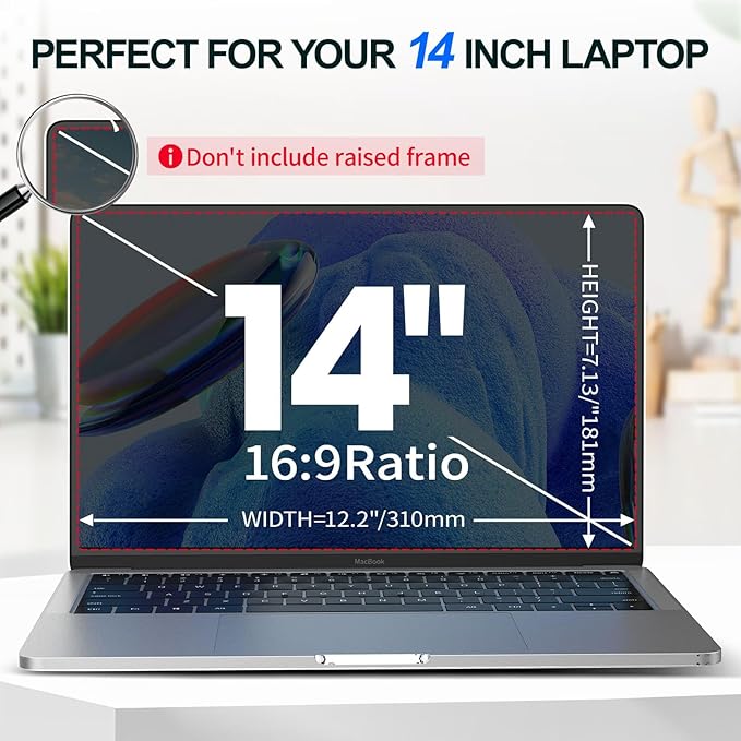 GUDTEKE 2Pack Magnetic 14 Inch Laptop Privacy Screen 16:9 Aspect Ratio, Removable Anti-Blue/Glare Protector Film, Anti Spy Desktop Security Private Filter 14in