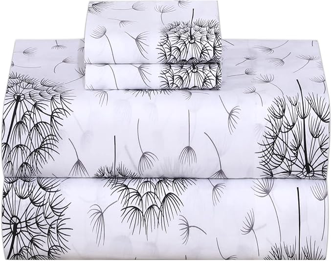 RUVANTI 100% Cotton Full Size Bed Sheets, 4 Pieces, Soft & Breathable Percale Weave Bedding, Deep Pocket 16", Hotel Standard, Crisp Cool Feel, Durable, Perfect Sheet Set Floral, Dandelion