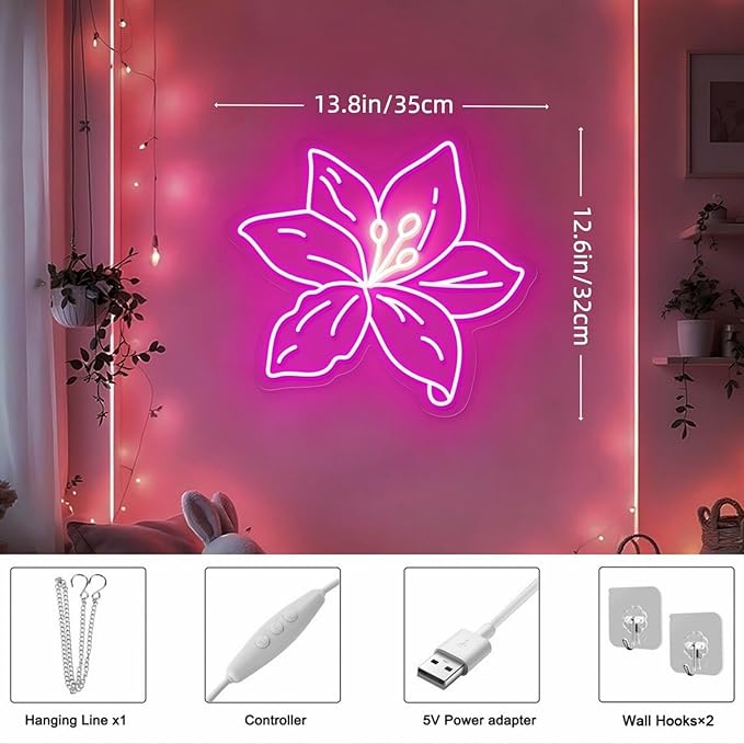 Lily Flower Neon Sign - Dimmable, Customizable Colors, Ideal Flower Neon Sign & Neon Signs for Wall Decor, Perfect for Healing Bedrooms, Nature-Inspired Studios, Plant Enthusiasts' Spaces, Great Gift for Boho & Nature Lovers