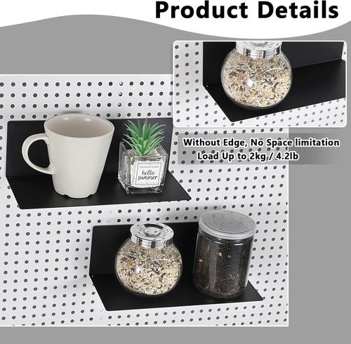 Kokone Magnetic Pegboard Shelves - 6 Pack Flat Display Shelves, 10x4.3 Inch Steel Trays for Organizing Craft Rooms & Workshops