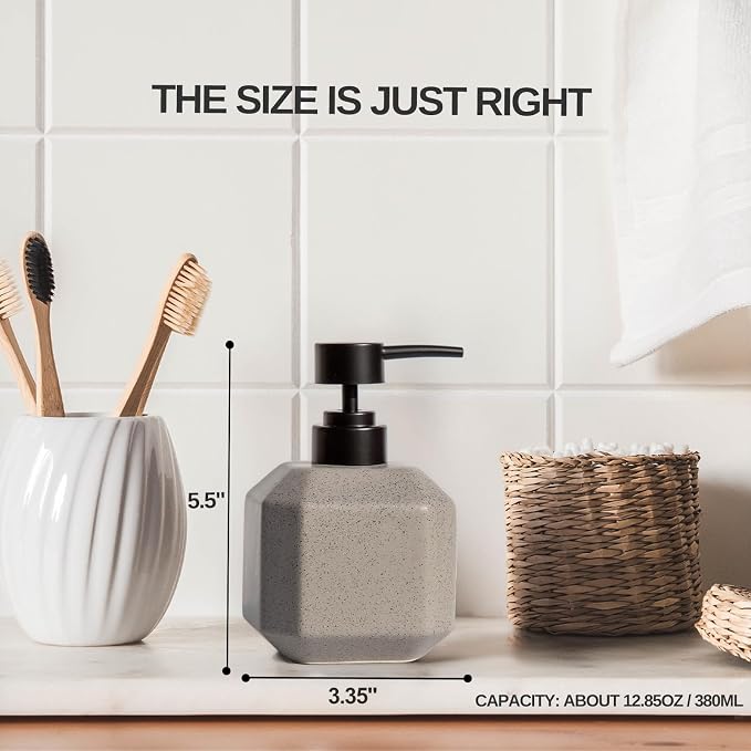 LuxFlowing Elegant Ceramic Soap Dispenser with Pump, Small, Cute and Simple Style, Ideal for Bathroom Hand Soap and Kitchen Dish Soap (Beige)