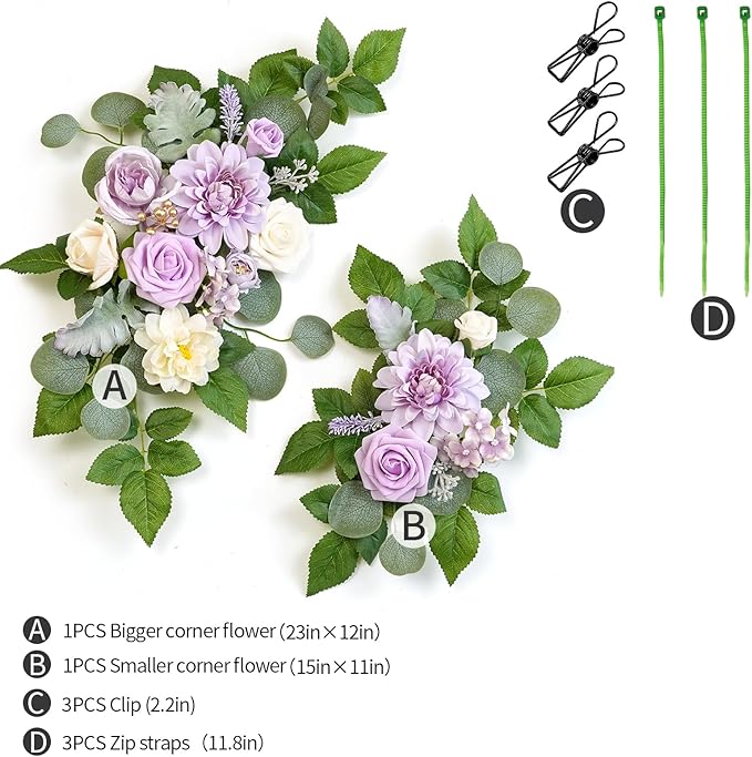 WEIERYUE(Pack of 2 Artificial Flowers Decorations,Artificial Arch Backdrop Garlandfor Ceremony Party Reception Entrance Welcome Easel Door Floral Decor Wall Home Entryway Outdoor(Cream Purple)