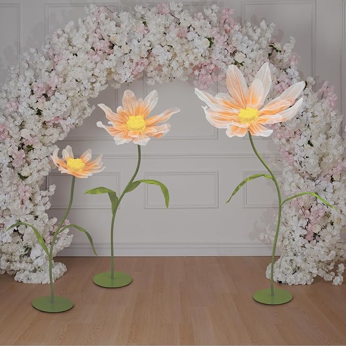 3Pcs Wedding Artificial Daisy Flowers Giant Artificial Paper Flowers Artificial Daisy Flower 3-Head Giant Fake Flowers with Standing Stems and Base for Wedding Wall Party Decor