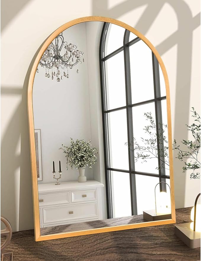 Arched Wall-Mounted Mirror Gold Arch Mirror Aluminum Alloy Frame Bathroom Mirror for Vanity Living Room, Bedroom, and Entryway 28"x20"