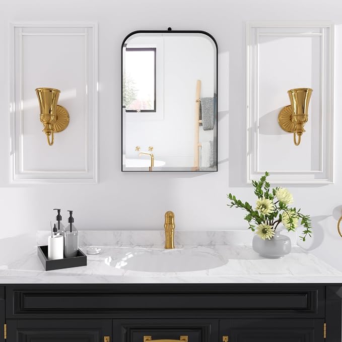 POZINO Bathroom Beveled Mirror, 30"x20" Modern Vanity Wall Mirror for Over Sink, Rounded Corner Rectangle Aesthetic Mirrors for Entryway Hallway Bedroom Living Room Fireplace