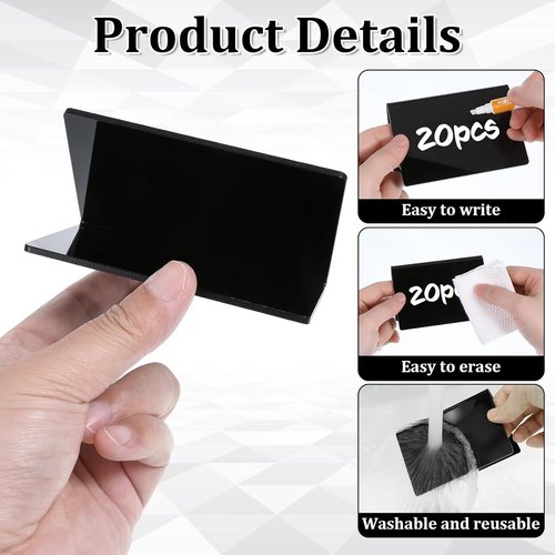 Skiennix Acrylic Mini Chalkboard Signs - 20 Pack Black Food Labels for Weddings & Buffets