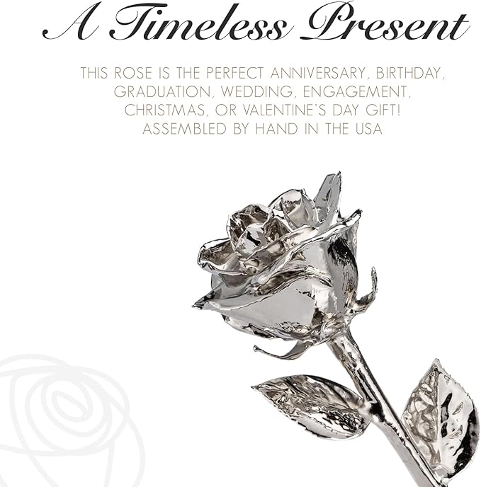 Forever Rose Enchanted Preserved with Real Platinum Rose Lasts Forever | Includes Wood Base & Glass Dome | Platinum Dipped Rose Assembled by Hand in The USA | Romantic Gifts for Women
