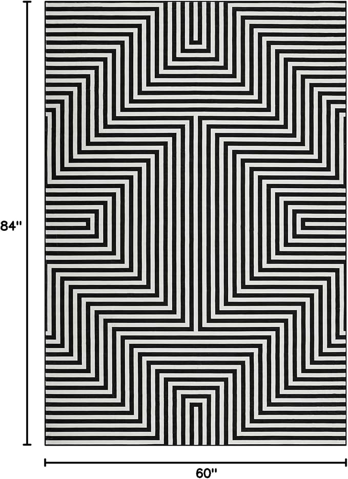 Washable 5x7 Area Rugs for Living Room Abstract Lines Rug Non Slip Soft Bedroom Modern Carpet Low Pile Non Slip Indoor Carpets for Bedroom Dining Home Office Nursery, Black