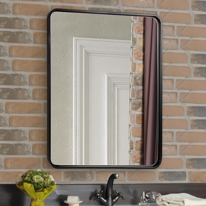 ANDY STAR 24x36‘’ Black Bathroom Mirror Over Sinks, Rounded Rectangle Mirrors for Bathroom Vanity Tube Metal Framed Wall-Mounted Vertical/Horizontal for Home Remodel
