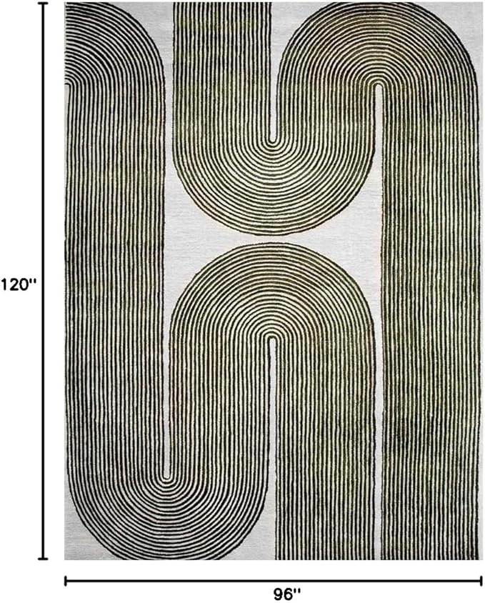 Modern Handmade Wool Area Rug, Abstract Curved Line Geometric Carpet for Living Room Bedroom, Contemporary Tufted Indoor Rug with Soft Pile and Cotton Backing (Olive, 6' x 9')