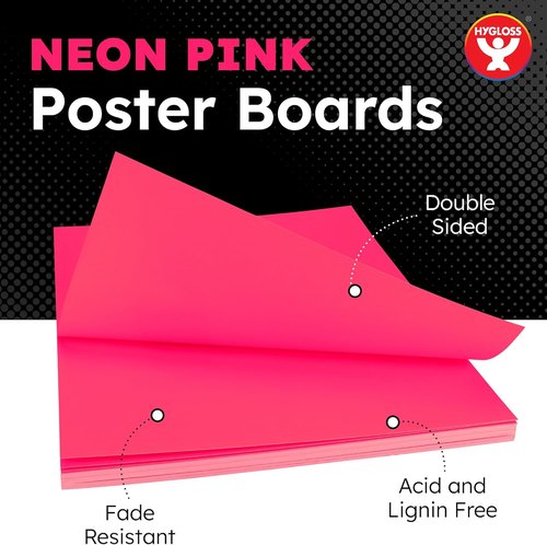 Hygloss Medium Poster Board - 25 Neon Pink 11x14 Colored Boards | 10 Pt. Thickness for Projects & Displays