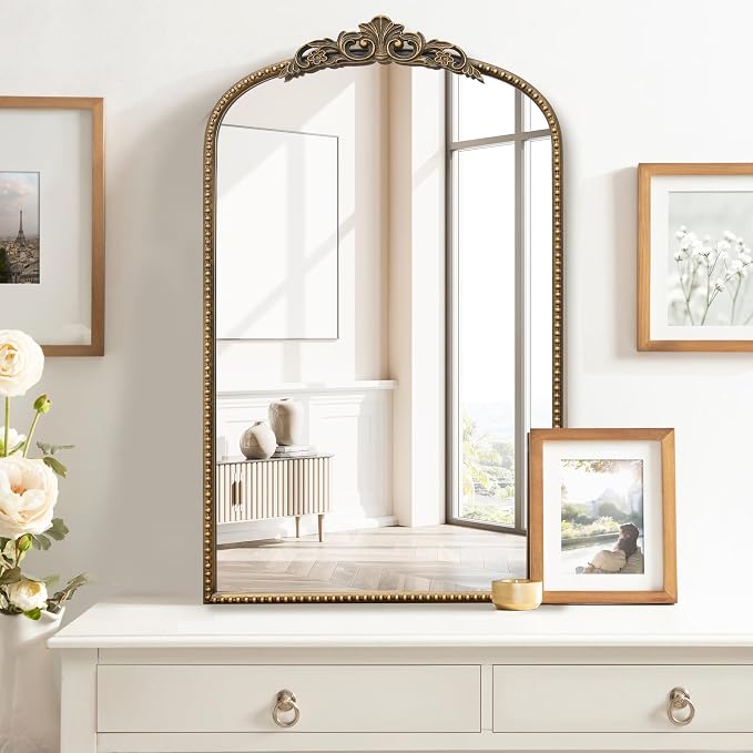 Micasso Vintage Wall Gold Mirror: 31"x 19" French Baroque Antique Mirror - Traditional Ornate Decorative Arched for Wall/Bathroom/Entryway/Fireplace/Hallway - Home Decor for Living Room