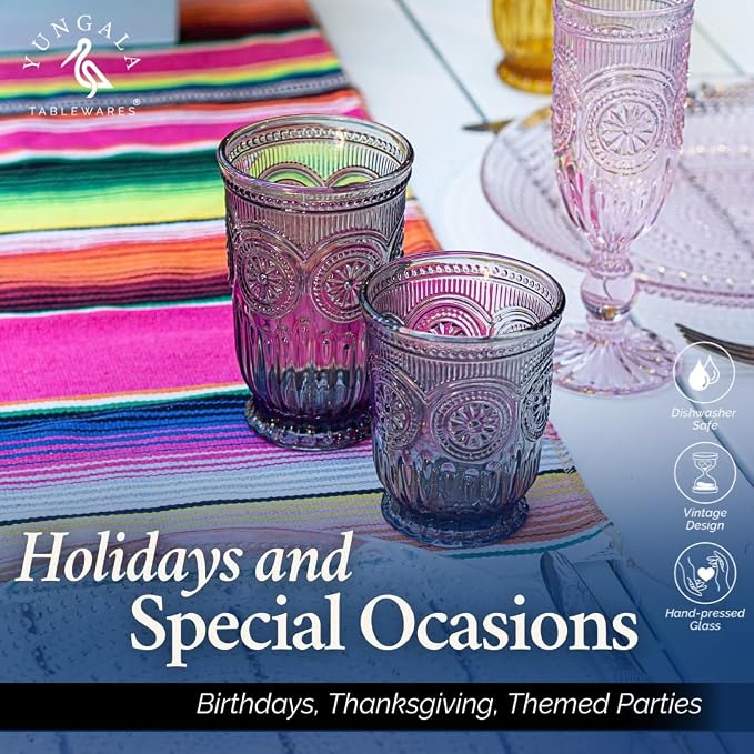 Black Glassware set of 6 smoke drinking glasses, 8 oz water glasses textured colored vintage glass cups dishwasher safe