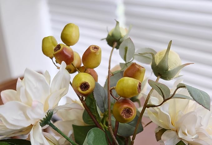 2Pcs Artificial Flower Bouquets Decoration, Faux Floral Arrangement Table Centerpiece Home Farmhouse Indoor Decor, Wedding Bride Bouquet, Mixed Fake Flower Picks for Vase/Pot (Cream/Blush/Green)