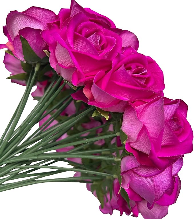 FagusHome 30 Pcs Silk Rose Artificial Flowers Roses Bulk Bouquet Fake Flowers Rose Heads with Stems for Home Wedding Decor (Purple)