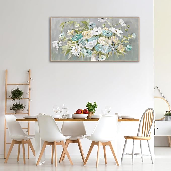 VEAEE Floral Wall Art - Float Framed Abstract Flowers Canvas Pictures Living Room Wall Decor Modern Landscape Painting Botanical Grass Artwork for Bedroom Bathroom Kitchen Office Decor 20"x 40"